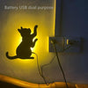 LED Light Control Sound Control Night Light Silhouette Light Shadow Light Cat Wall Light Black battery(Back cat)