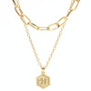 26 Alphabet Double Layer Necklace Hexagonal Letter Pendant Layered Collarbone Chain, Style: H