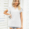 Women V-Neck Button Hollow Loose Short Sleeve T-Shirt Blouse, Size: L(White)