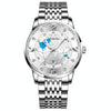 BINBOND B1117 30M Waterproof Earth Dial Butterfly Buckle Luminous Quartz Watch(White Steel-White)