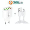 QC-04 QC3.0 + 3 x USB2.0 Multi-ports Charger with 3A USB to 8 Pin Data Cable, EU Plug(Black)