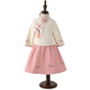 Girls Chinese Style Embroidery Top + Skirt Set Tunic Clothing, Size:130cm(Beige Top + Pink Dress)