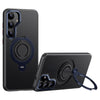 For Samsung Galaxy S25 5G Carbon Fiber MagSafe Phone Case with 360 Degree Rotating Holder(Black Blue)