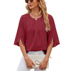 Summer Women Loose Chiffon Blouse Tops Round Neck 5 Points Sleeve Short Sleeve, Size: M(Wine Red)