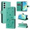 For Samsung Galaxy A26 5G Global Cat Bee Embossing Pattern Shockproof Leather Case(Green)