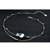 S925 Sterling Silver Inlaid Zircon Girls Foot Ornaments Double Round Bead Anklet(White Gold)