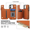 For iPhone 12 Double Flap Zipper RFID Leather Phone Case with Short Lanyard(Brown)