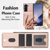 For Samsung Galaxy Z Fold5 AwQuer RFID Vertical Flip Card Bag Holder Leather Phone Case(Rose Gold)