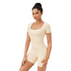 Women Square Neck Tight Quick-drying Yoga Short-sleeved Jumpsuit, Size: L(White Apricot)