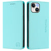 For iPhone 13 mini RC01 Dual-Folded Magnetic Suction RFID Leather Phone Case(Mint Green)