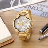 CAGARNY 6820 Fashionable Business Style Large Dial Calendar Display Men Quartz Dual Movement Watch with Stainless Steel Band (Gold + White)