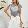 Women Stripe Style Summer Loose Top Basic T-Shirt Round Neck Casual Tank, Size: XXL(Gray)