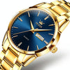 OLEVS 6898 Men Waterproof Luminous Steel Watch Band Quartz Watch(Gold Blue)