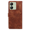 For Redmi 13C Lace Floral Embossed Magnetic Buckle PU Phone Case With Wrist Strap(Brown)