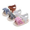 Bow Plaid Soft Weave Crib Anti-Slip Baby Girls Summer Shoes Anti-Slip Single Sandals, Size:11(Blue)