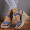 Slope Heel Summer Women Sandals Thick Bottom Straw High Heels Sandals, Size: 38(One-strap)