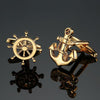 Men Brass Plated Shirt Cufflinks, Color: Gold Anchor Rudder