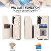 For Samsung Galaxy S23+ 5G Double Flap Zipper RFID Leather Phone Case with Short Lanyard(White)