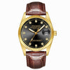 FNGEEN 7008 Men Fashion Diamond Dial Watch Couple Watch(Brown Leather Full Gold Black Surface)