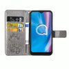 For  Alcatel 1S (2020) Four-leaf Clasp Embossed Buckle Mobile Phone Protection Leather Case with Lanyard & Card Slot & Wallet & Holder Function(Gray)