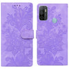 For Samsung Galaxy A33 5G Lace Floral Embossed Magnetic Buckle PU Phone Case With Wrist Strap(Purple)
