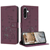 For Samsung Galaxy A36 5G Embossed Kitten Phone Leather Case with Lanyard(Wine Red)