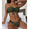 Women  Sexy Lace Up Bandeau Two Pieces Set Bikini Drawstring Tie Side Swimsuit Swimwear, Size: L(Green)