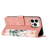 For iPhone 15 Pro Max Floral Pattern Leather Phone Case with Lanyard(Pink)