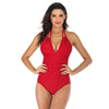 DS40 Ladies Slim and Conservative Halter Neck Swimsuit, Size: M(Big Red)
