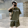2pcs/set Middle and Big Kids Summer Boys Short T-shirt and Pants, Size: 140cm(Green)