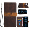 For iPhone 12 mini Grid Stitching Leather Phone Case with Lanyard(Brown)