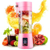 USB Rechargeable Electric Automatic Vegetable Fruit Citrus Orange Juice Maker Cup Mixer Bottle (380ML)(4 Blades Pink)
