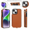 For iPhone 14 Plus Double Flap Zipper RFID Leather Phone Case with Short Lanyard(Brown)