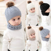 Knitted Warm Round Machine Cap Protects Ear Bonnet Baby Winter Hats Caps + Scarf Suits(White)