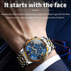 OLEVS 2892 Men Multifunctional Business Waterproof Quartz Watch(Blue + Gold)
