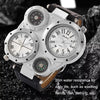 Oulm 9415 Double Time Zone Men Belt Watch Big Dial Compass Quartz Watch(Coffee)