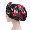 TJM-226 Ladies Satin Print Ribbon Bow Turban Hat Night Cap Silk Chemotherapy Hat Long Tail Braid Hat(Lake Blue)