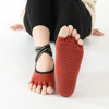 Non-slip Backless Cross Strap Five-finger Yoga Socks(Half Fingers Red)