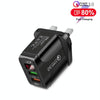 F002C QC3.0 USB + USB 2.0 LED Digital Display Fast Charger with USB to 8 Pin Data Cable, UK Plug(Black)