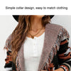 Geometric Jacquard Long Sweater Jacket Tassel Hooded Knit Cardigan, Size: M(Black)