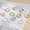 10pcs/set Multi-Metal Twisted Pearl Hollow Open Ring(SKU6165 Gold)