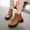 Round Toe Zippers Chunky Boots Short Plush Square Heels Ankle Boots for Women, Size:35(Brown)
