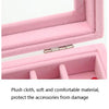 Home Glass Lid Flannel Storage Jewelry Box With Lid(9 Grids Pink)