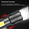Short Style Micro USB Charging Outdoor Waterproof P70 + COB LED Flashlight, Support Power Display & Telescopic Focusing & 7-level Brightness Adjustment