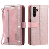 For Samsung Galaxy A36 Nine Card Zipper Bag Leather Phone Case with Lanyard(Rose Gold)