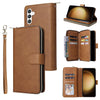 For Samsung Galaxy S25+ 5G 9-Card Slots Zipper Wallet Bag Leather Phone Case(Brown)