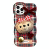 For iPhone 14 Pro Plaid 3D Plush Doll Silicone Phone Case(Bear)