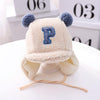 C0183 Letter Lamb Velvet Children Bomber Cap Warm Baby Hat with Cotto, Size: Around 50cm(Beige and Blue Letters)