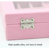 Home Glass Lid Flannel Storage Jewelry Box With Lid(9 Grids Pink)