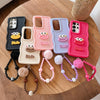 For Samsung Galaxy A32 4G Cartoon Sausage Mouth TPU Phone Case with Bead Chain(Pink)